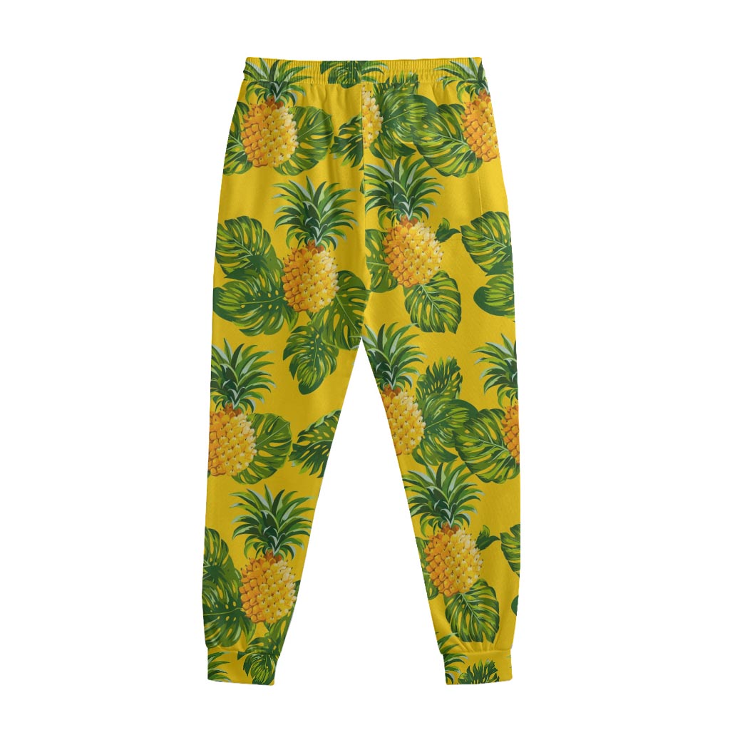 Yellow Tropical Pineapple Pattern Print Sweatpants Yellow Tropical Pineapple Pattern Print Sweatpants