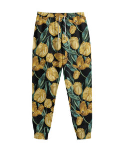 Yellow Tulip Floral Pattern Print Sweatpants