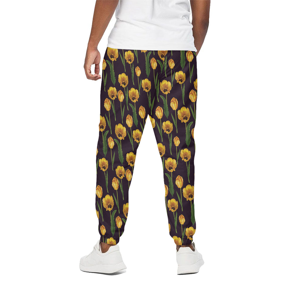 Yellow Tulip Flower Pattern Print Cotton Sweatpants Yellow Tulip Flower Pattern Print Cotton Sweatpants