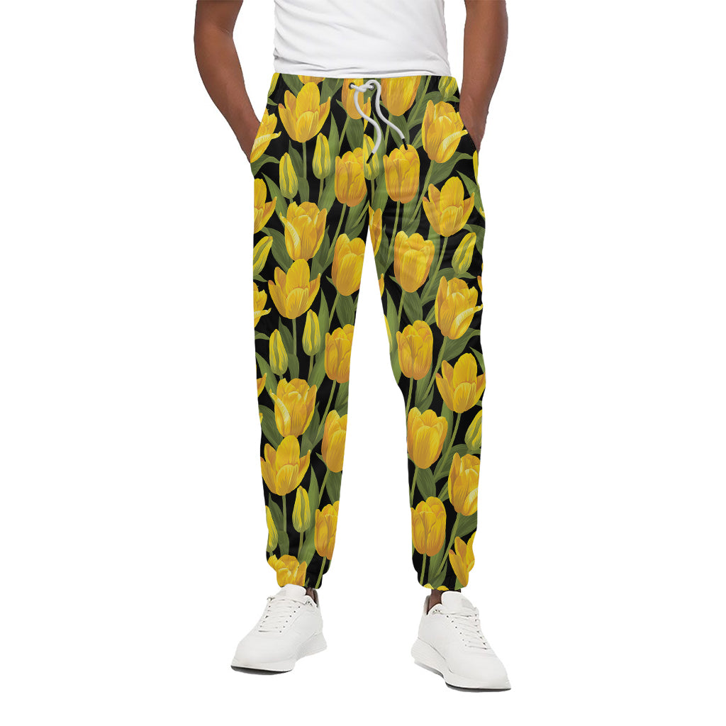 Yellow Tulip Pattern Print Cotton Sweatpants Yellow Tulip Pattern Print Cotton Sweatpants