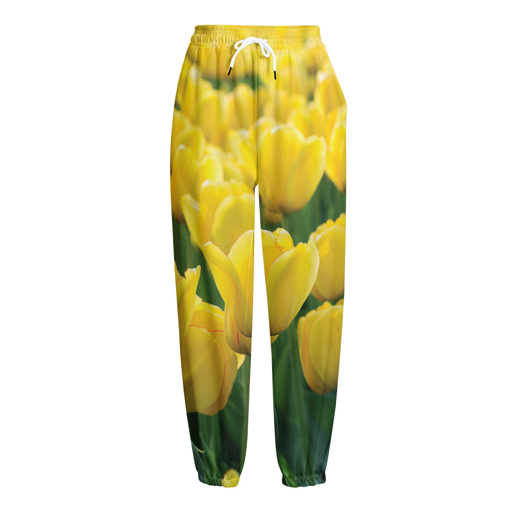 Yellow Tulip Print Fleece Lined Knit Pants Yellow Tulip Print Fleece Lined Knit Pants