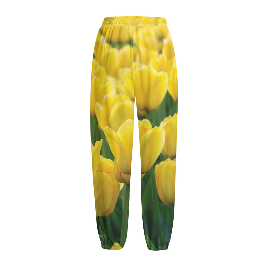 Yellow Tulip Print Fleece Lined Knit Pants Yellow Tulip Print Fleece Lined Knit Pants