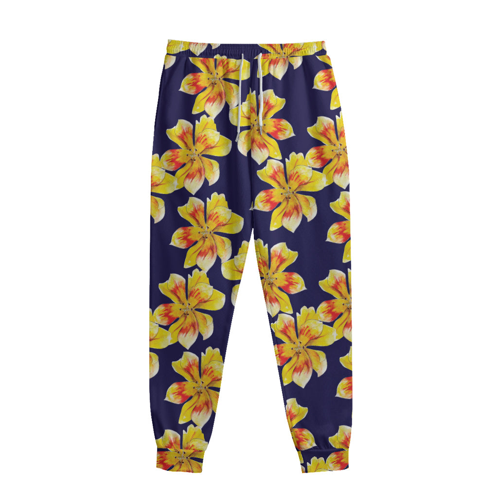 Yellow Watercolor Lily Pattern Print Sweatpants Yellow Watercolor Lily Pattern Print Sweatpants