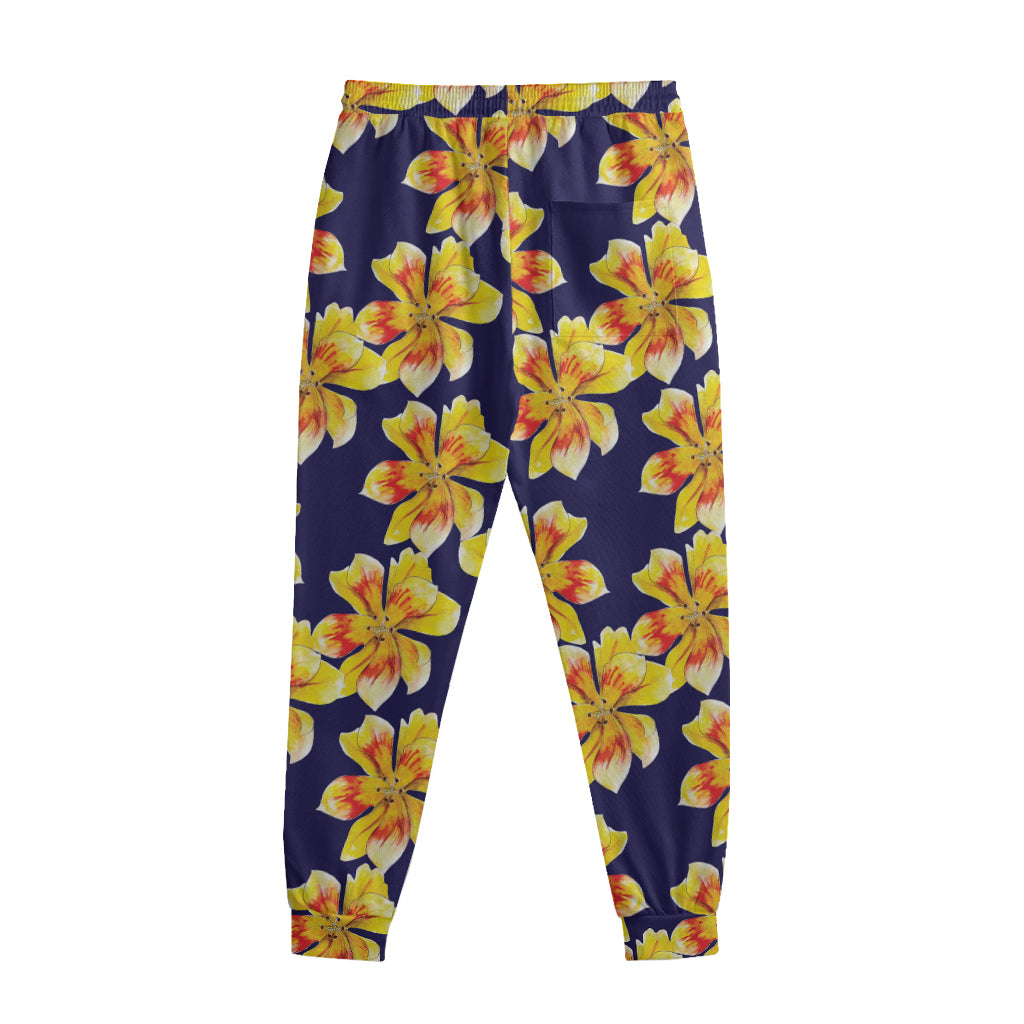 Yellow Watercolor Lily Pattern Print Sweatpants Yellow Watercolor Lily Pattern Print Sweatpants