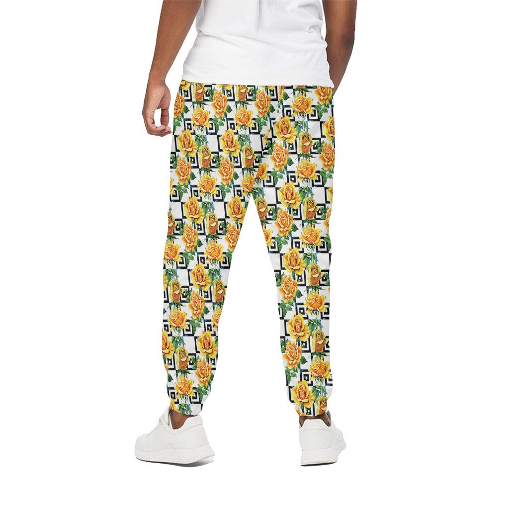 Yellow Watercolor Rose Print Cotton Sweatpants Yellow Watercolor Rose Print Cotton Sweatpants
