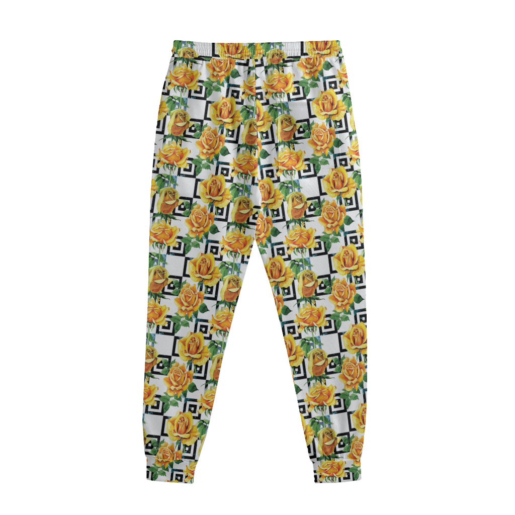 Yellow Watercolor Rose Print Sweatpants Yellow Watercolor Rose Print Sweatpants