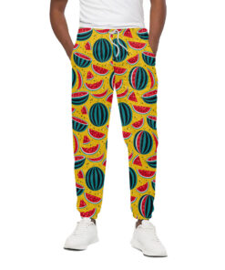 Yellow Watermelon Pieces Pattern Print Cotton Sweatpants