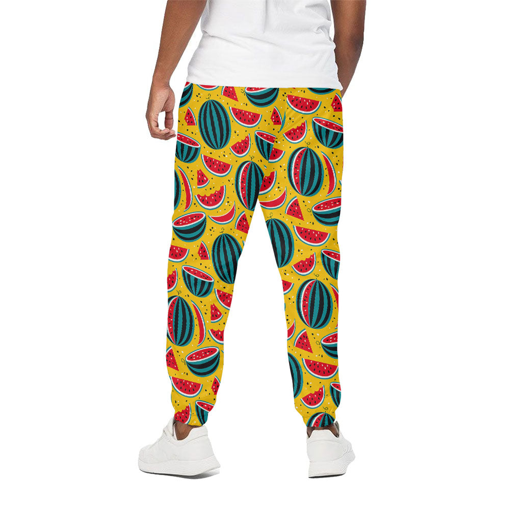 Yellow Watermelon Pieces Pattern Print Cotton Sweatpants Yellow Watermelon Pieces Pattern Print Cotton Sweatpants