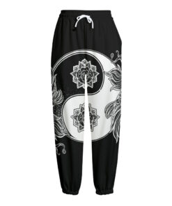Yin And Yang Koi Carp Fish Print Fleece Lined Knit Pants