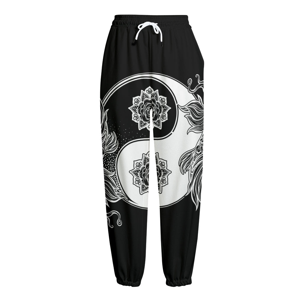 Yin And Yang Koi Carp Fish Print Fleece Lined Knit Pants Yin And Yang Koi Carp Fish Print Fleece Lined Knit Pants