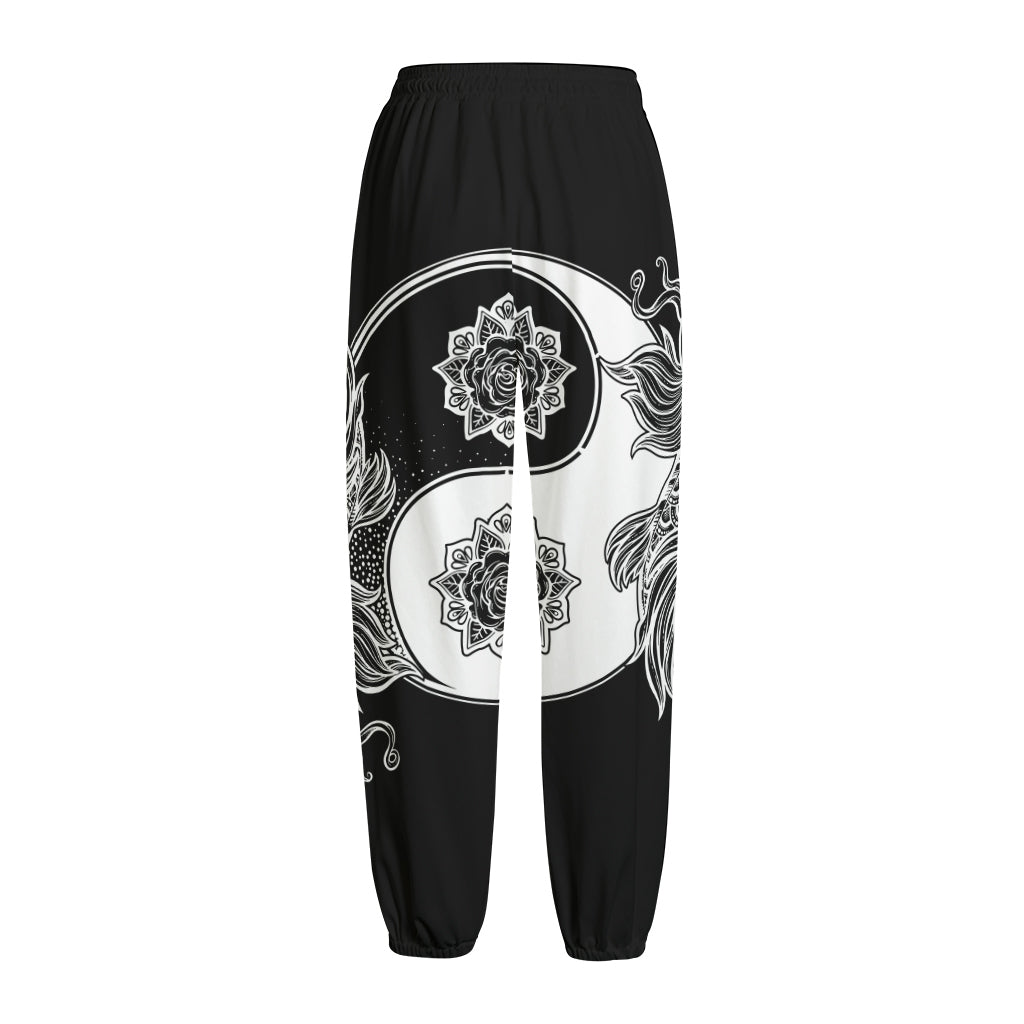 Yin And Yang Koi Carp Fish Print Fleece Lined Knit Pants Yin And Yang Koi Carp Fish Print Fleece Lined Knit Pants