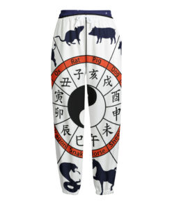 Yin Yang Chinese Zodiac Wheel Print Fleece Lined Knit Pants