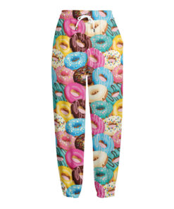 Yummy Donut Pattern Print Fleece Lined Knit Pants