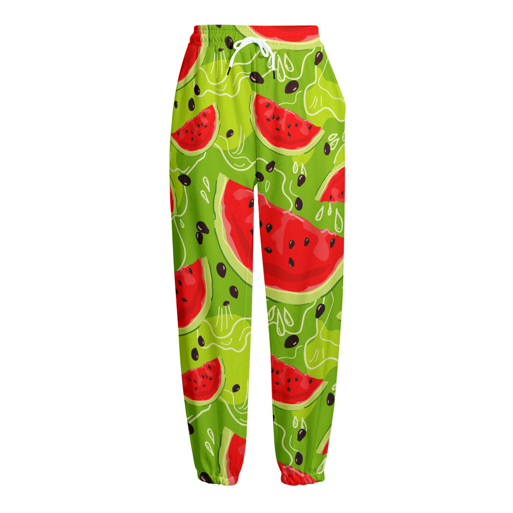 Yummy Watermelon Pieces Pattern Print Fleece Lined Knit Pants Yummy Watermelon Pieces Pattern Print Fleece Lined Knit Pants