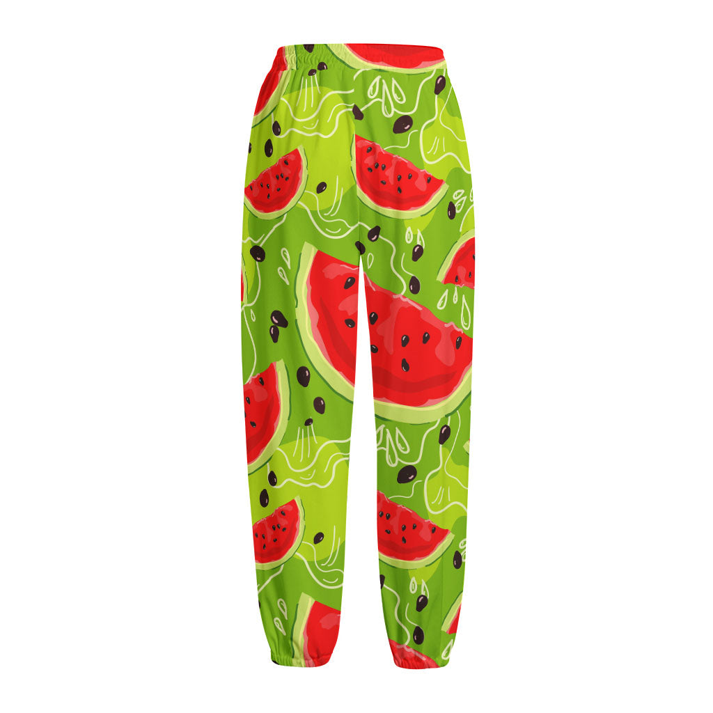 Yummy Watermelon Pieces Pattern Print Fleece Lined Knit Pants Yummy Watermelon Pieces Pattern Print Fleece Lined Knit Pants