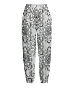 Zentangle Floral Pattern Print Fleece Lined Knit Pants