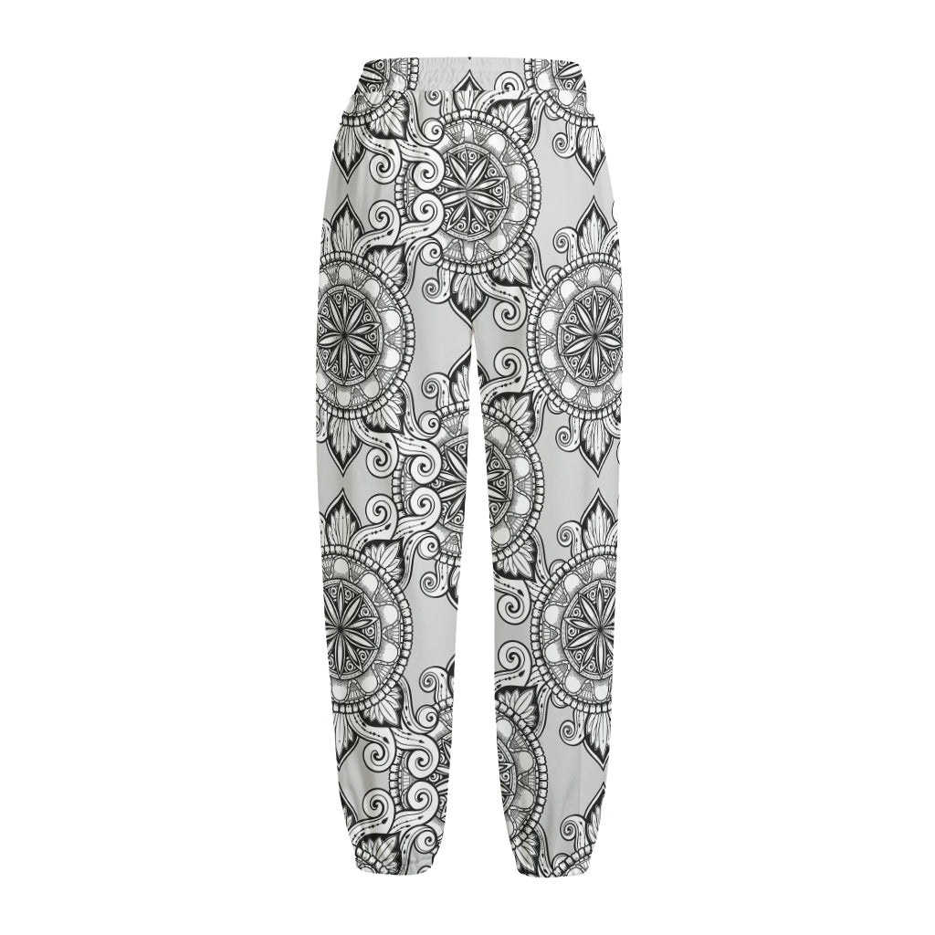 Zentangle Floral Pattern Print Fleece Lined Knit Pants Zentangle Floral Pattern Print Fleece Lined Knit Pants