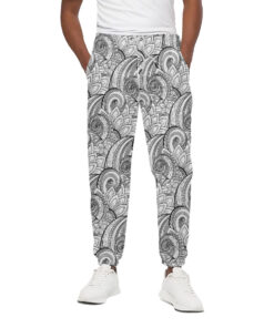 Zentangle Flower Pattern Print Cotton Sweatpants