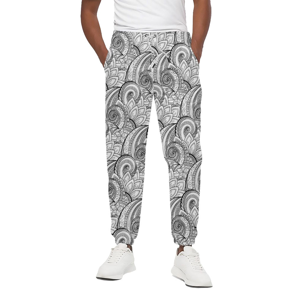 Zentangle Flower Pattern Print Cotton Sweatpants Zentangle Flower Pattern Print Cotton Sweatpants