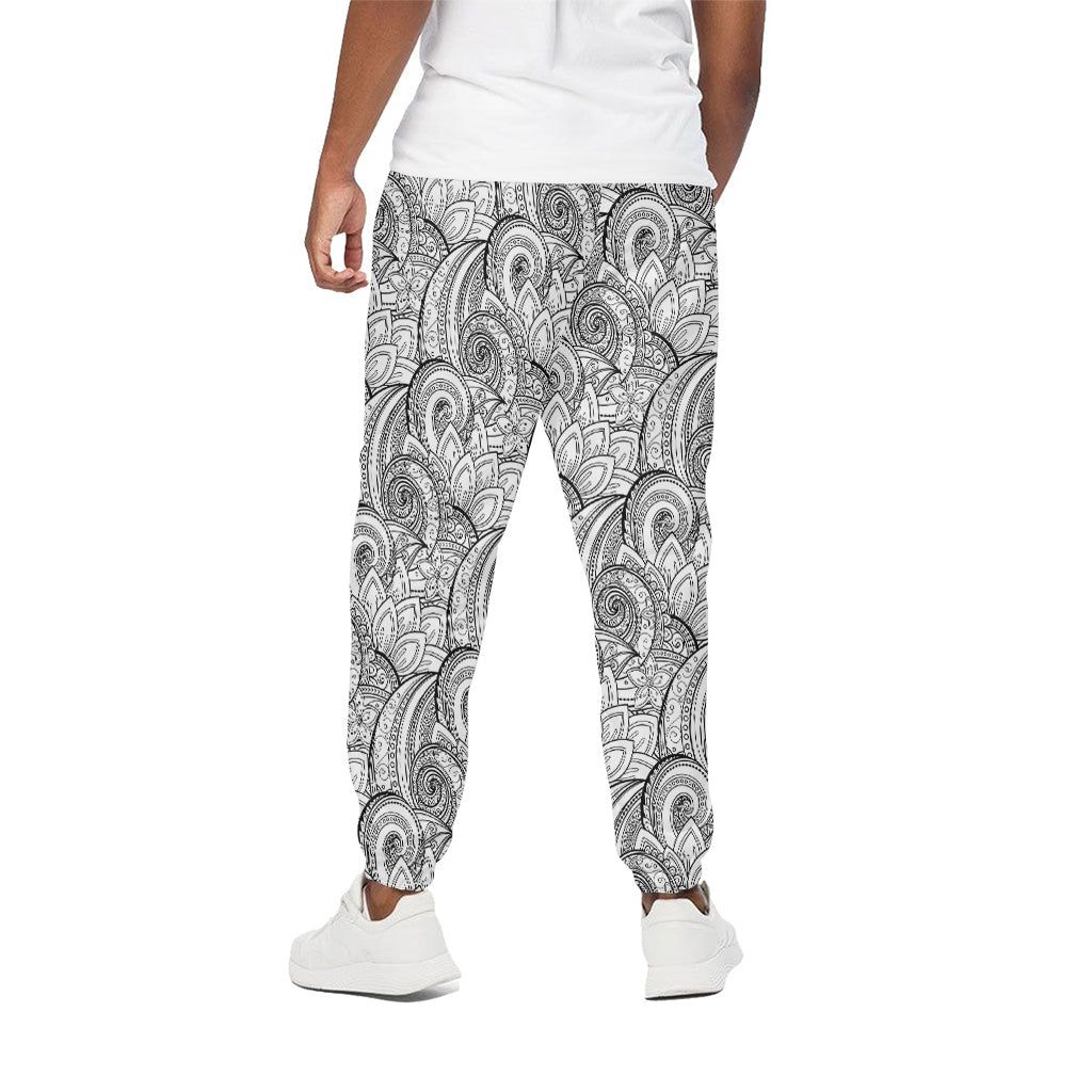 Zentangle Flower Pattern Print Cotton Sweatpants Zentangle Flower Pattern Print Cotton Sweatpants