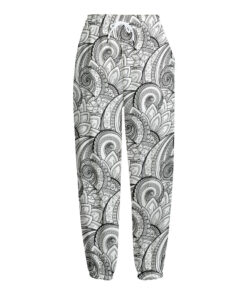 Zentangle Flower Pattern Print Fleece Lined Knit Pants