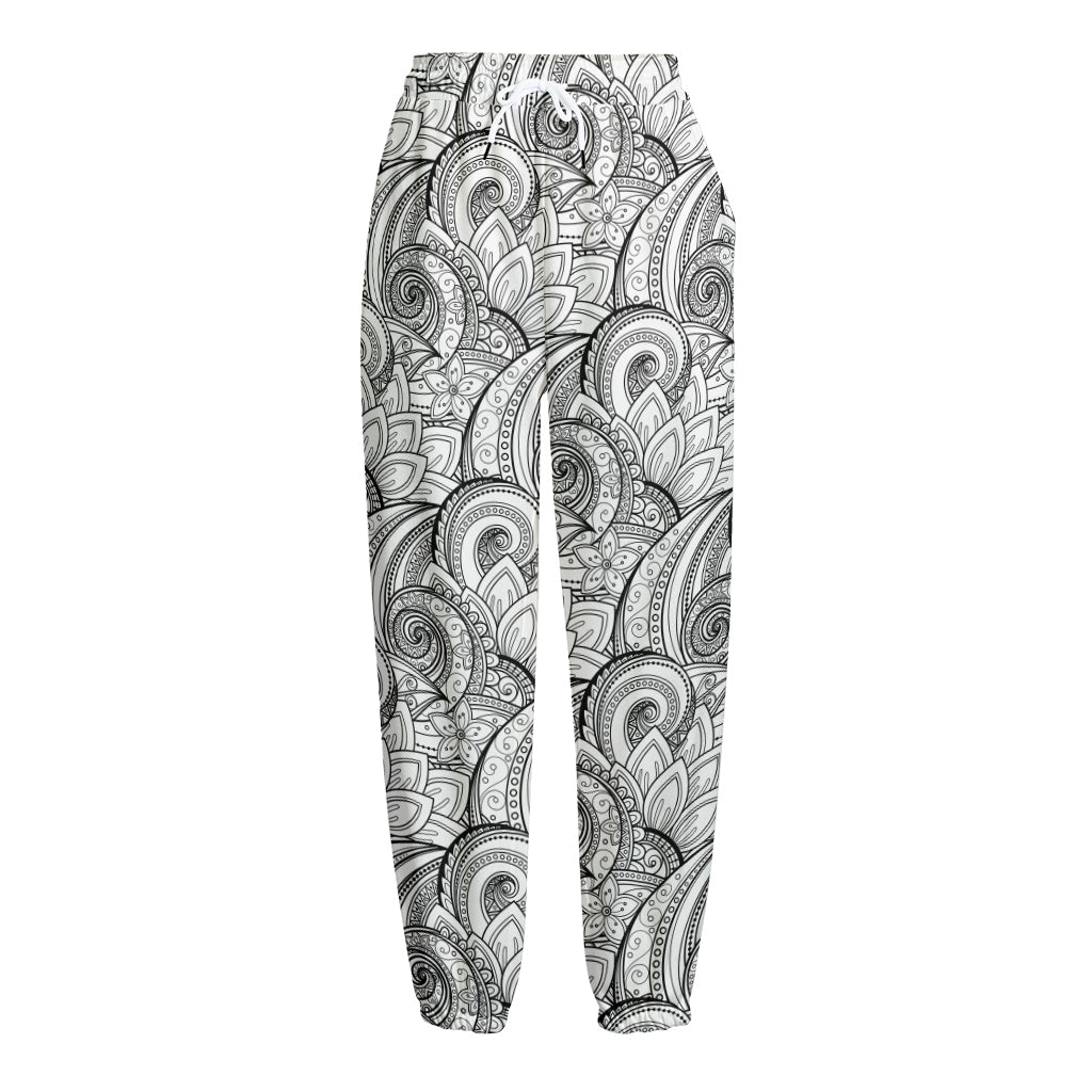 Zentangle Flower Pattern Print Fleece Lined Knit Pants Zentangle Flower Pattern Print Fleece Lined Knit Pants