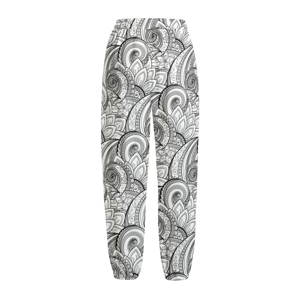 Zentangle Flower Pattern Print Fleece Lined Knit Pants Zentangle Flower Pattern Print Fleece Lined Knit Pants