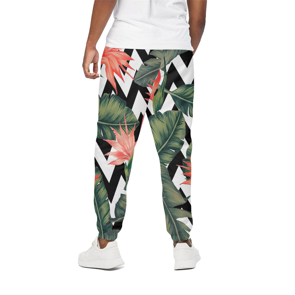 Zig Zag Tropical Pattern Print Cotton Sweatpants Zig Zag Tropical Pattern Print Cotton Sweatpants