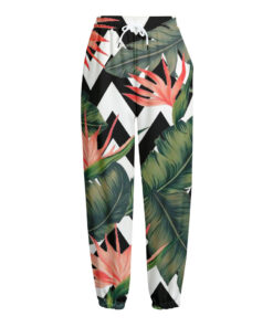 Zig Zag Tropical Pattern Print Fleece Lined Knit Pants