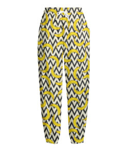 Zigzag Banana Pattern Print Fleece Lined Knit Pants