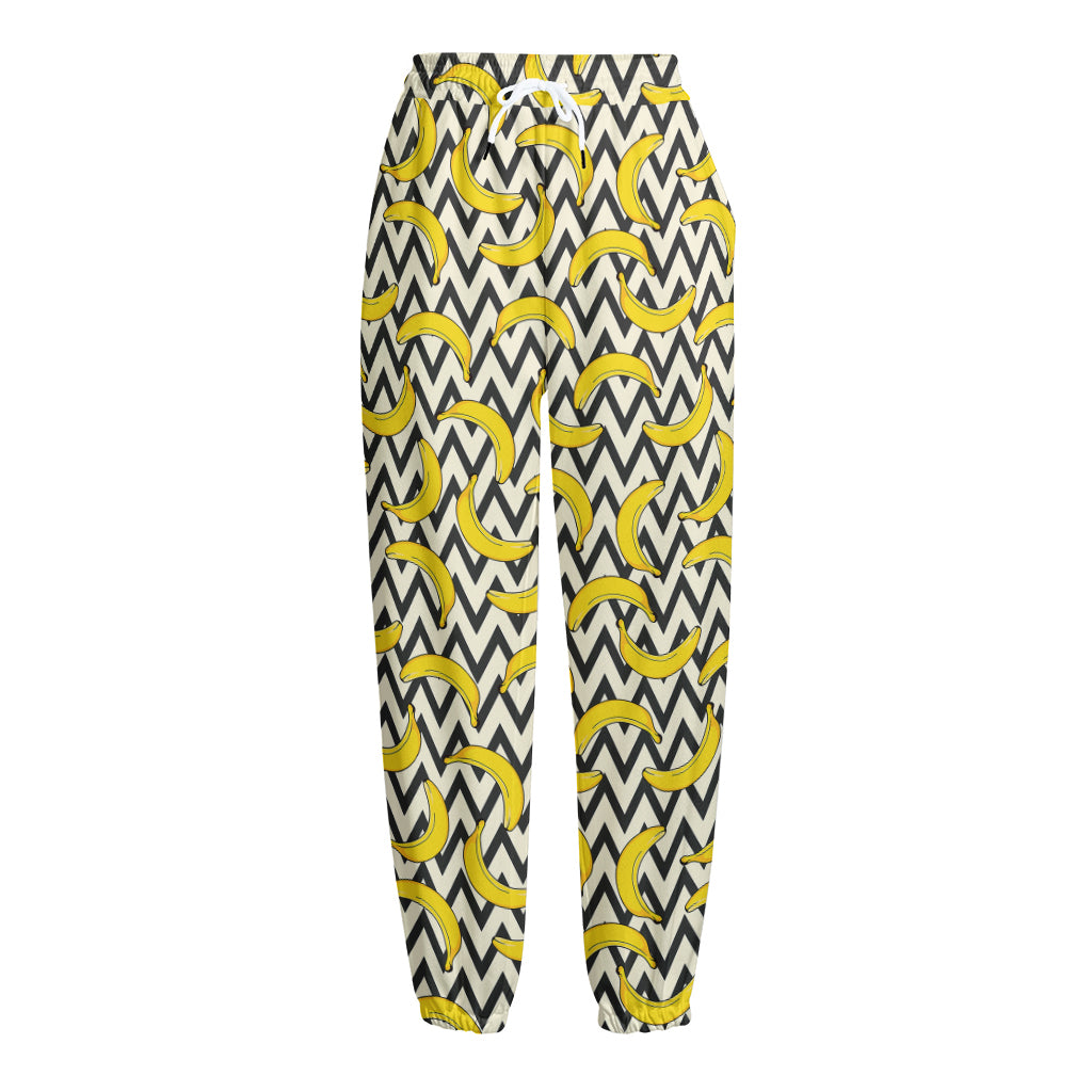 Zigzag Banana Pattern Print Fleece Lined Knit Pants Zigzag Banana Pattern Print Fleece Lined Knit Pants