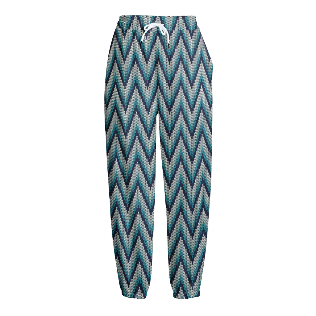 Zigzag Knitted Pattern Print Fleece Lined Knit Pants Zigzag Knitted Pattern Print Fleece Lined Knit Pants