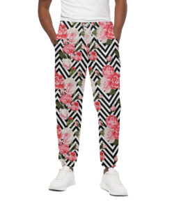 Zigzag Peony And Rose Pattern Print Cotton Sweatpants