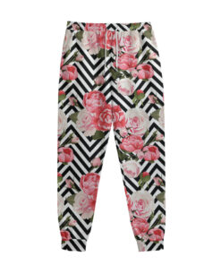 Zigzag Peony And Rose Pattern Print Sweatpants