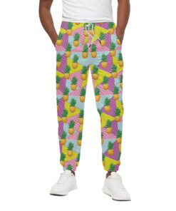 Zigzag Pineapple Pattern Print Cotton Sweatpants