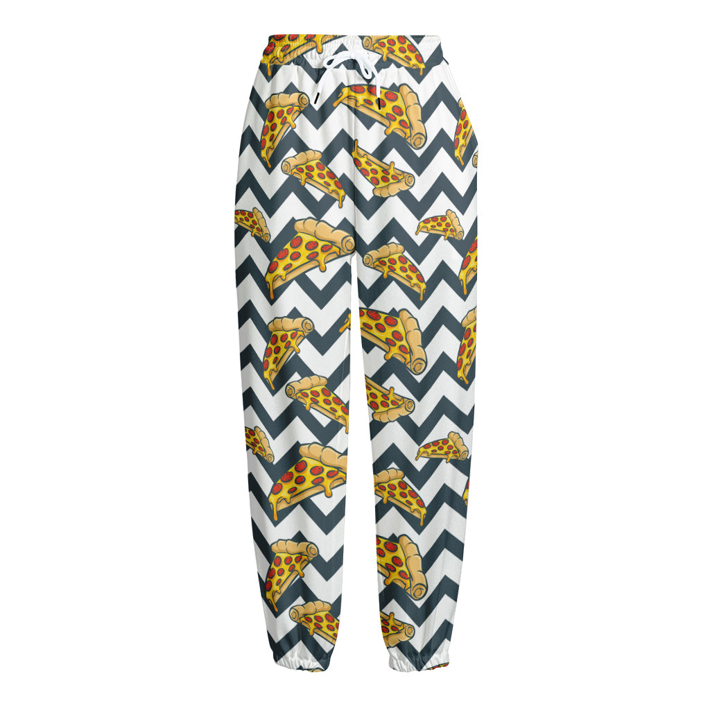 Zigzag Pizza Pattern Print Fleece Lined Knit Pants Zigzag Pizza Pattern Print Fleece Lined Knit Pants