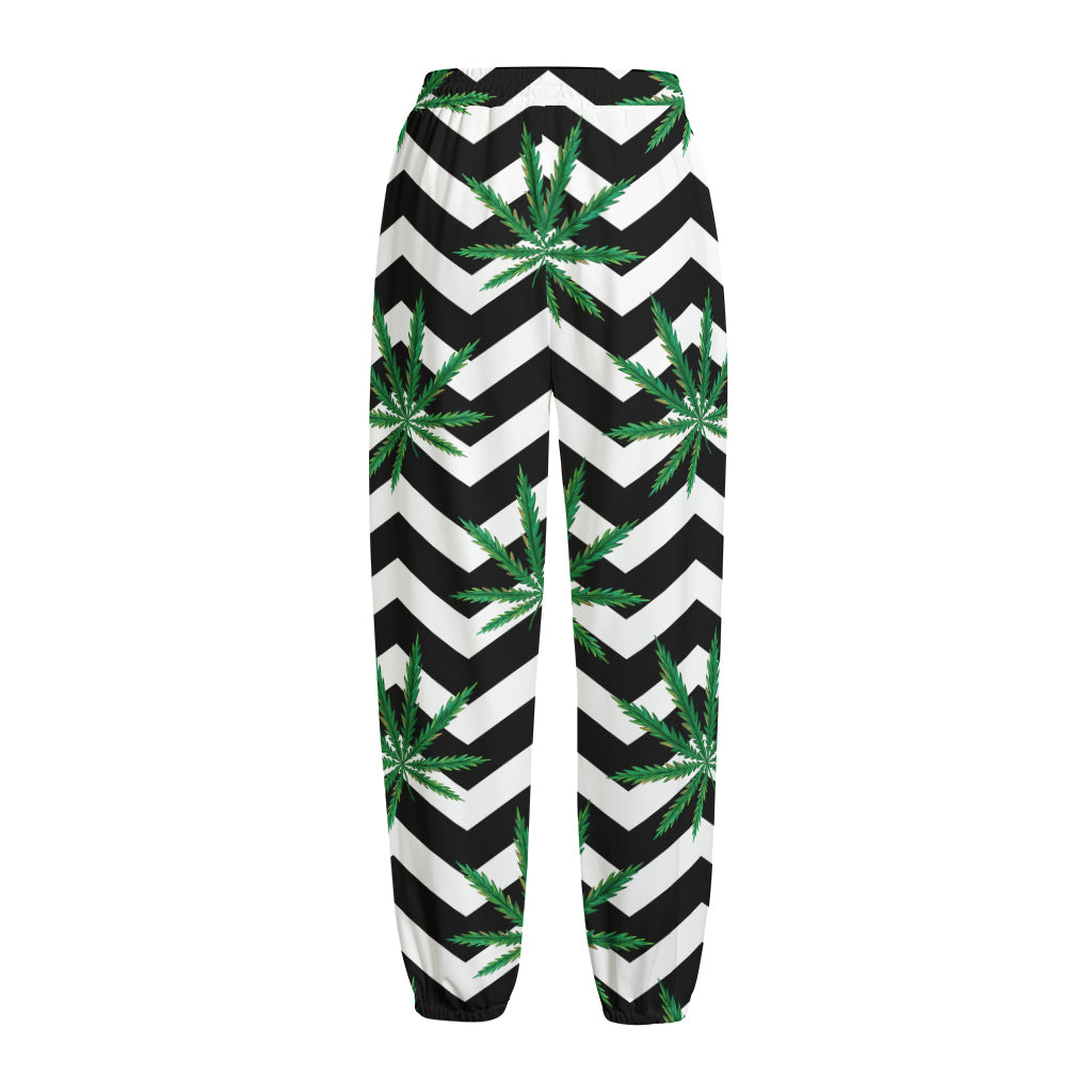 Zigzag Weed Pattern Print Fleece Lined Knit Pants Zigzag Weed Pattern Print Fleece Lined Knit Pants