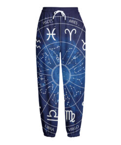 Zodiac Signs Wheel Print Fleece Lined Knit Pants