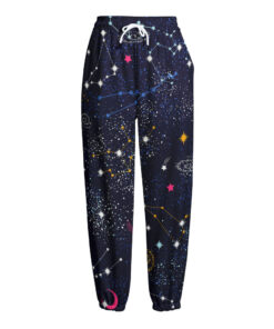 Zodiac Star Signs Galaxy Space Print Fleece Lined Knit Pants