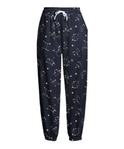 Zodiac Star Signs Pattern Print Fleece Lined Knit Pants