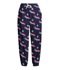 Zombie Eyeball Pattern Print Fleece Lined Knit Pants
